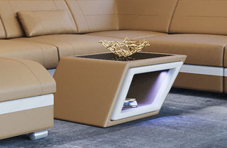 Couchtisch Catania Edles in Leder Sandbeige-Weiß