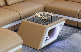 Couchtisch Catania Edles in Leder Sandbeige-Weiß