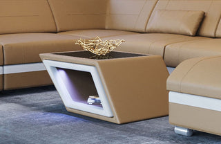 Couchtisch Catania Edles in Leder Sandbeige-Weiß
