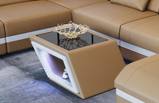 Couchtisch Catania Edles in Leder Sandbeige-Weiß