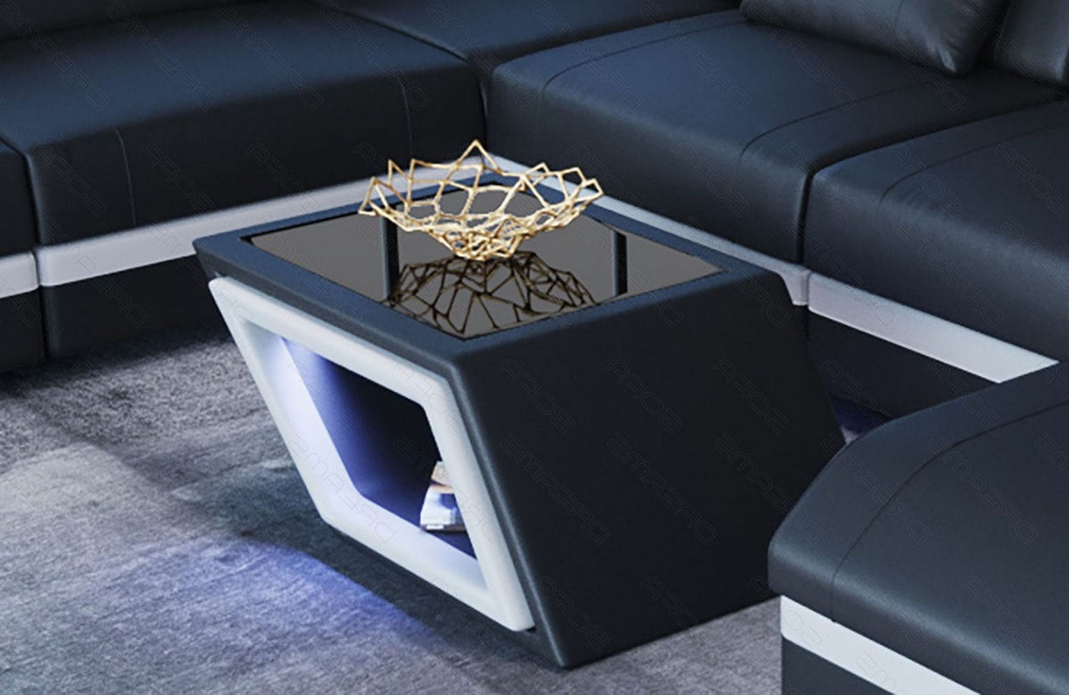 Designer Leder Couchtisch Catania – Edles Design Schwarz-Weiß