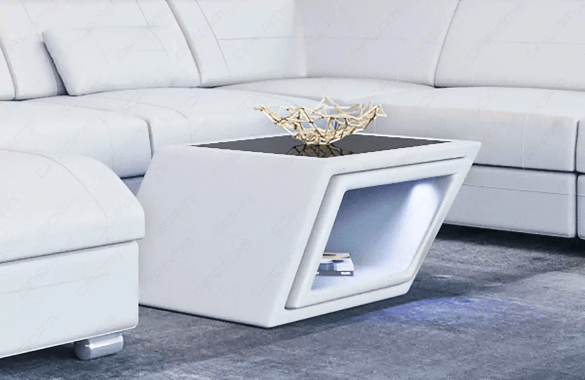 Designer Leder Couchtisch Catania – Edles Design Weiß