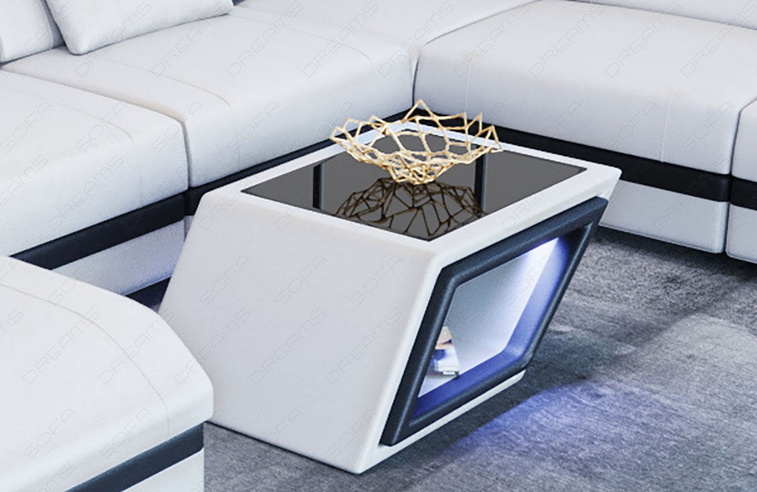 Designer Leder Couchtisch Catania – Edles Design Weiß-Schwarz
