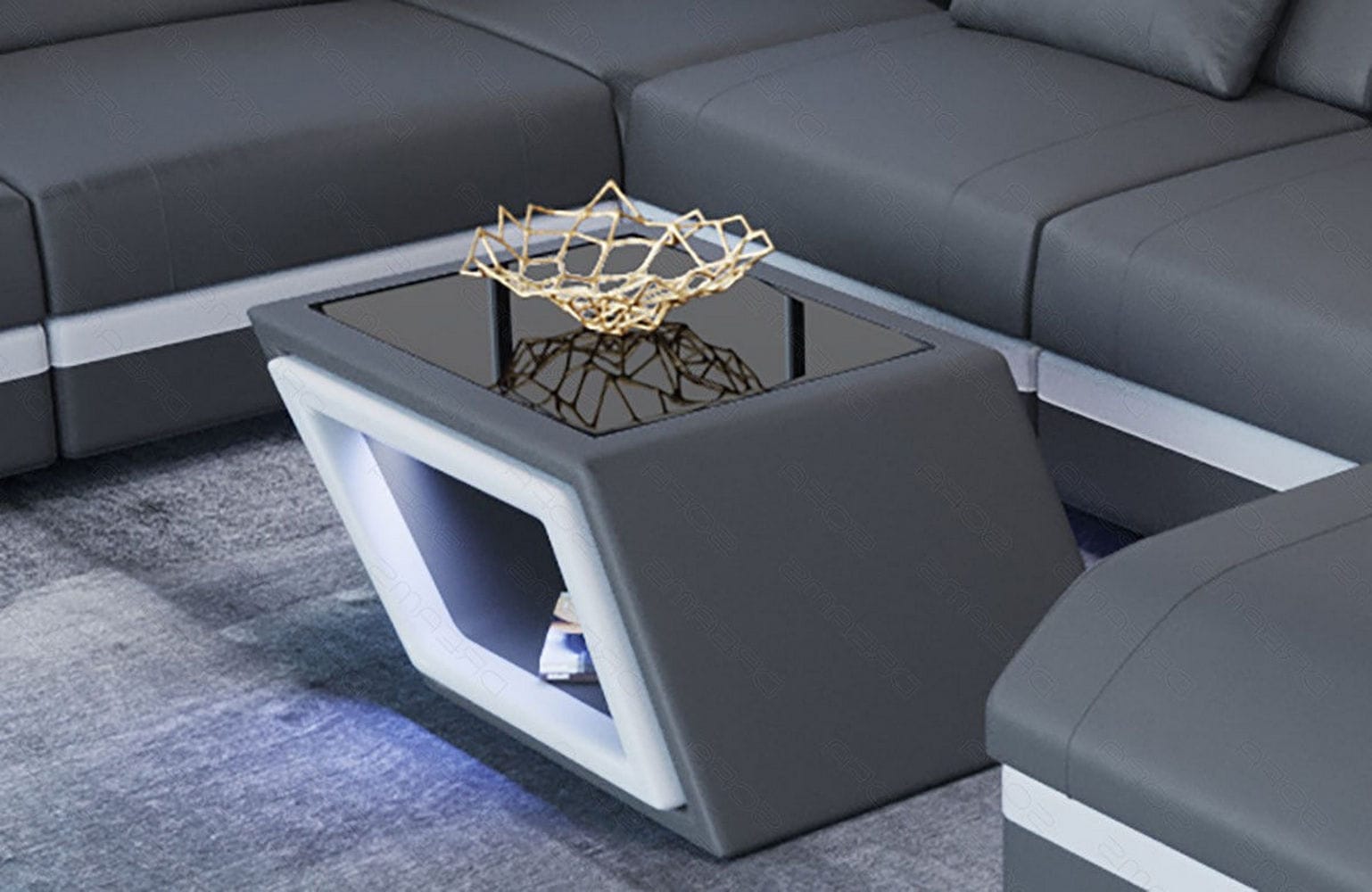 Designer Leder Couchtisch Catania – Edles Design Grau-Weiß