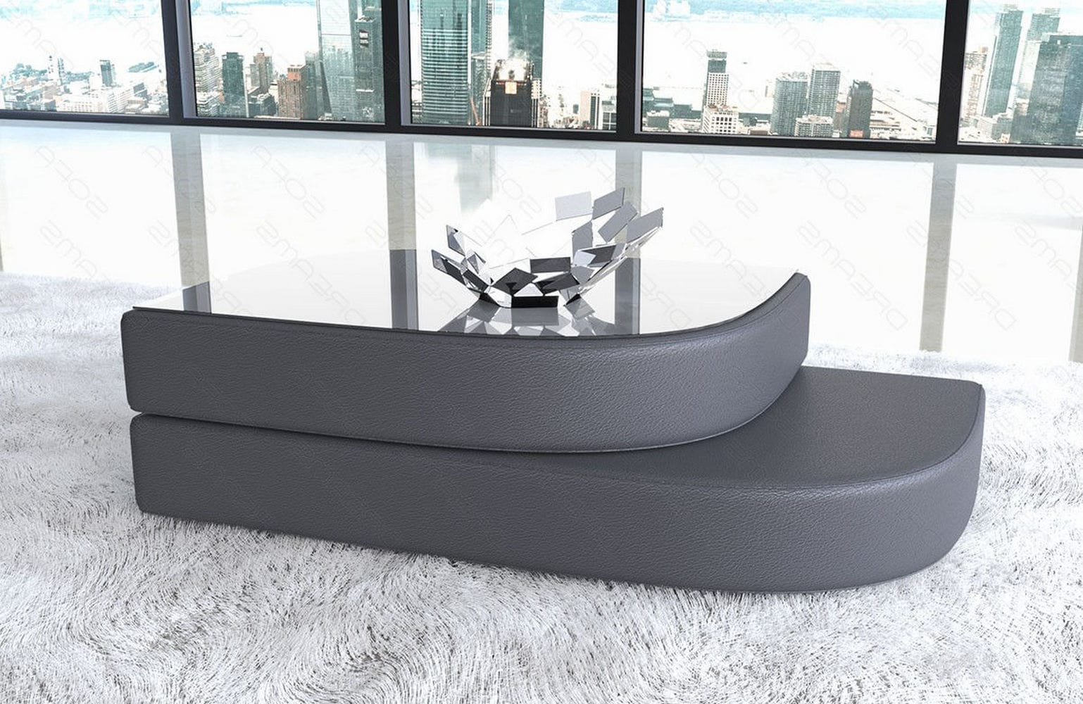 Couchtisch Bari Eleganz in Leder Grau
