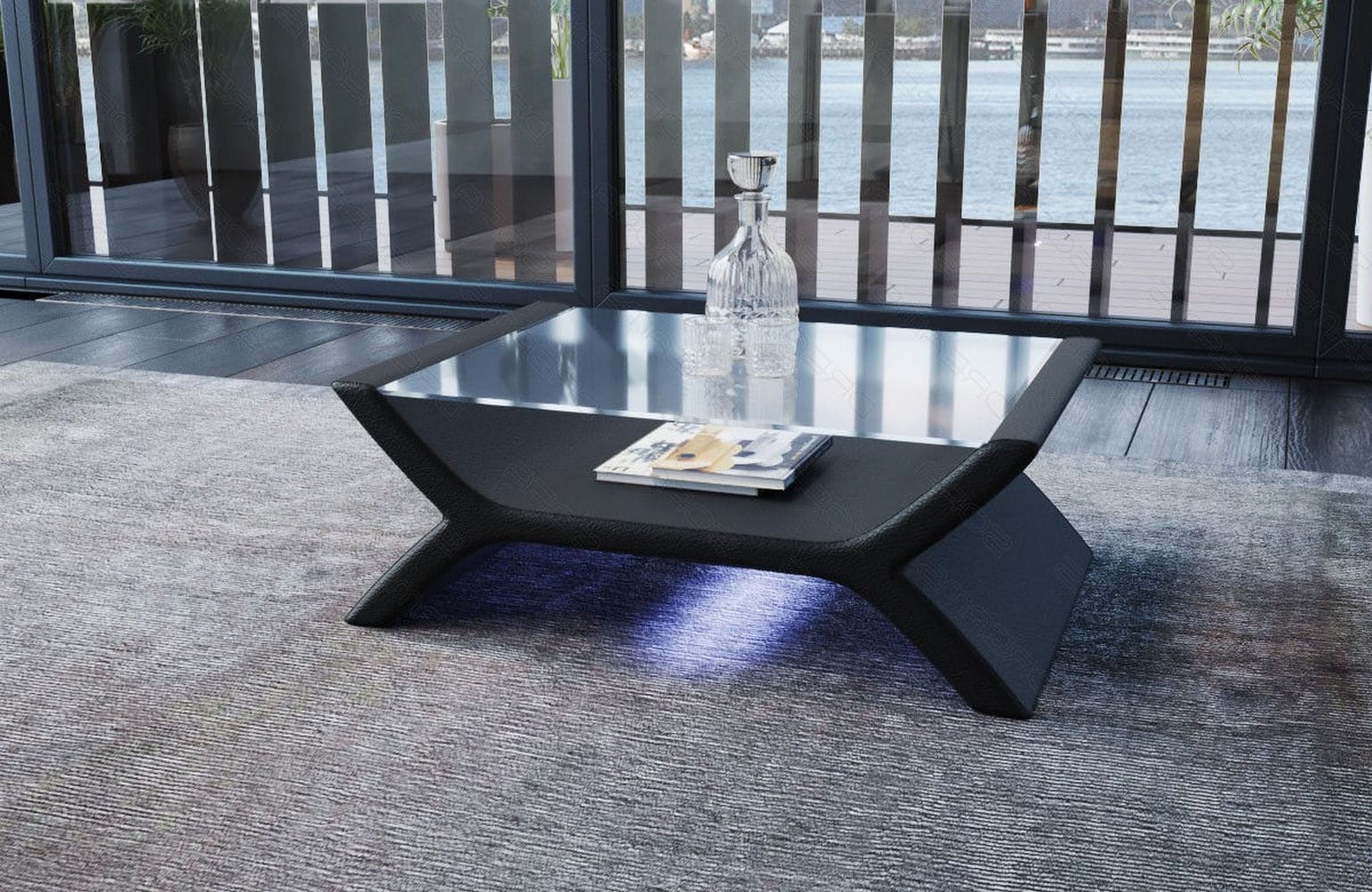 Couchtisch Calabria – Leder Design Grau-Schwarz