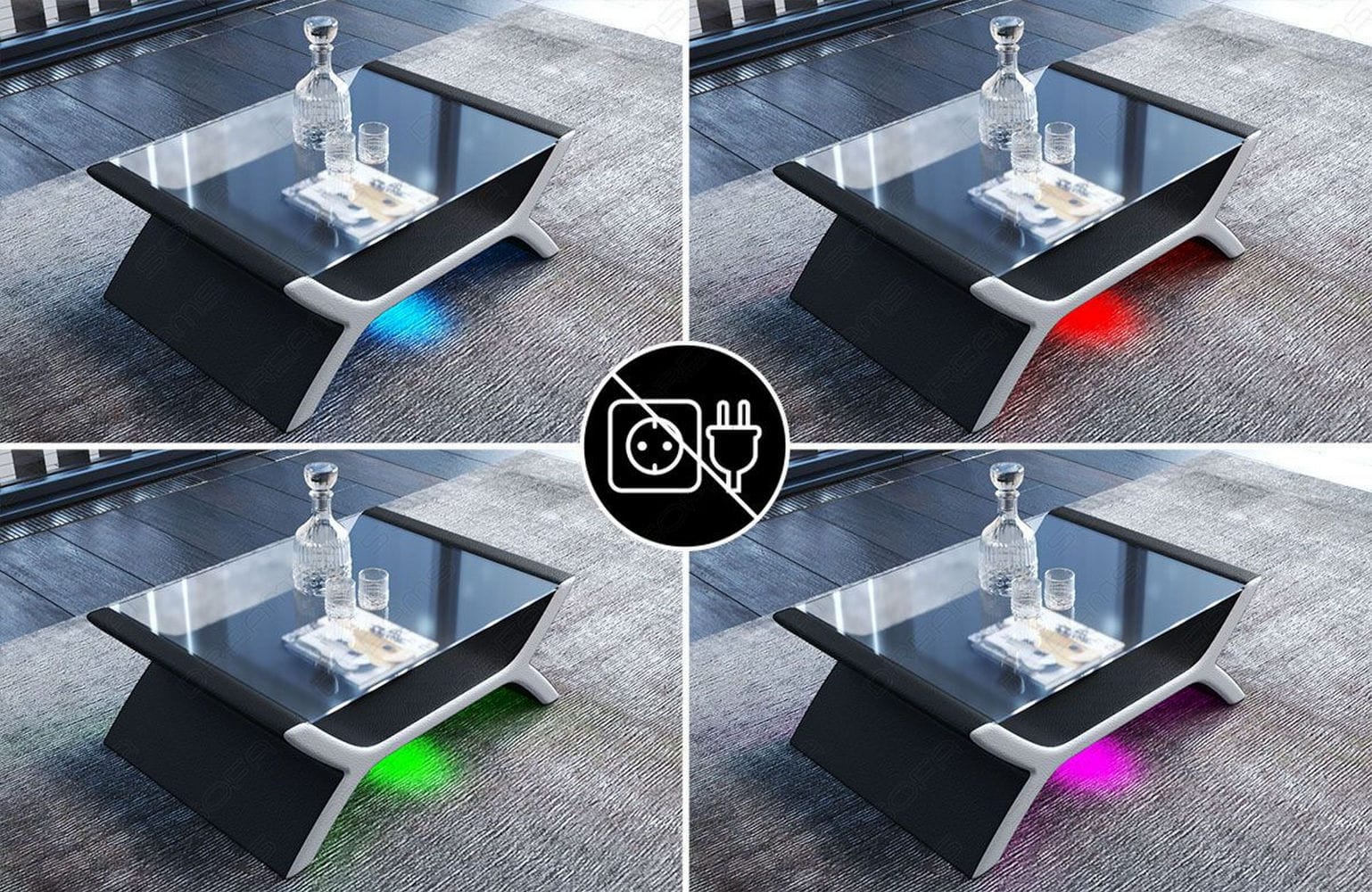 Couchtisch Calabria – Leder Design Grau-Schwarz