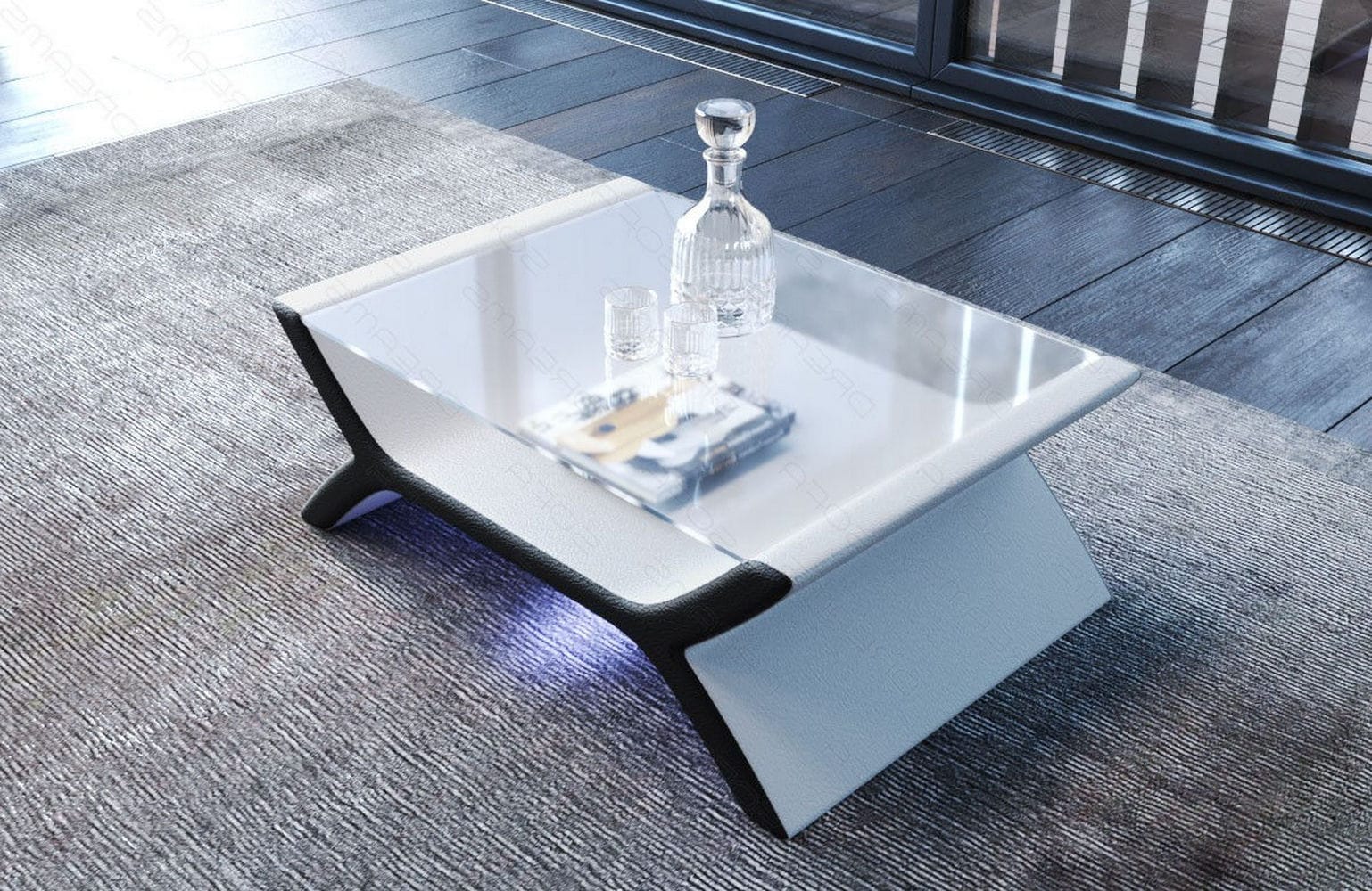 Couchtisch Calabria – Leder Design Weiß-Schwarz
