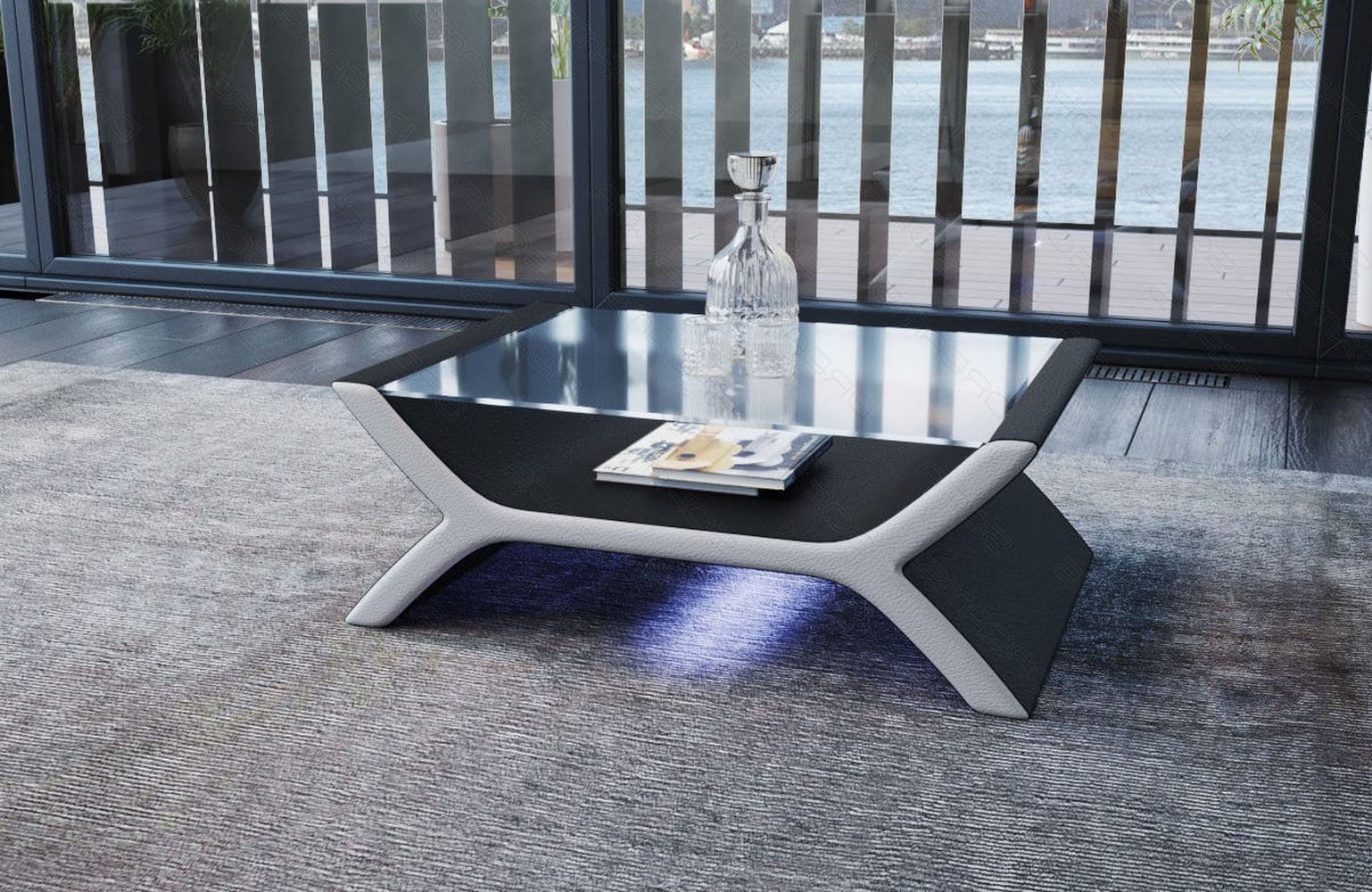 Couchtisch Calabria – Leder Design Schwarz-Weiß