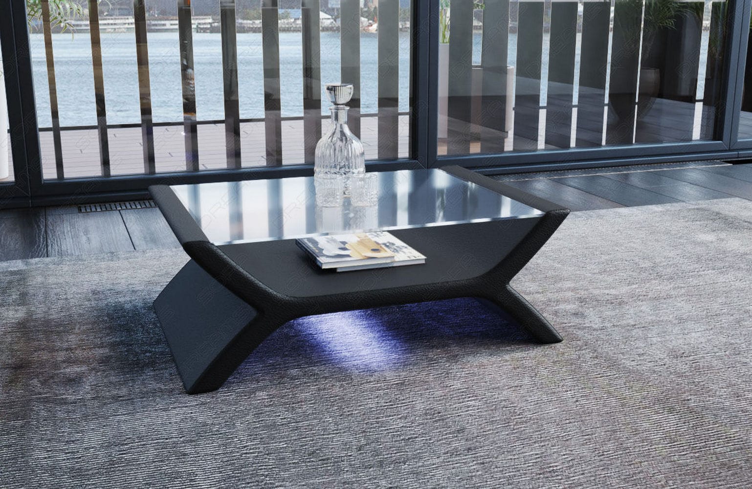 Couchtisch Calabria – Leder Design Grau-Schwarz