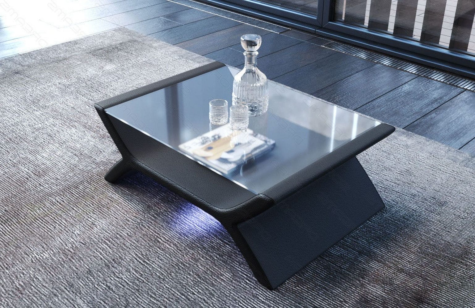 Couchtisch Calabria – Leder Design Grau-Schwarz