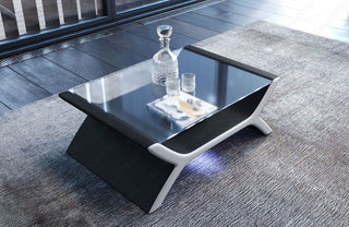 Couchtisch Calabria in Leder Schwarz-Weiß