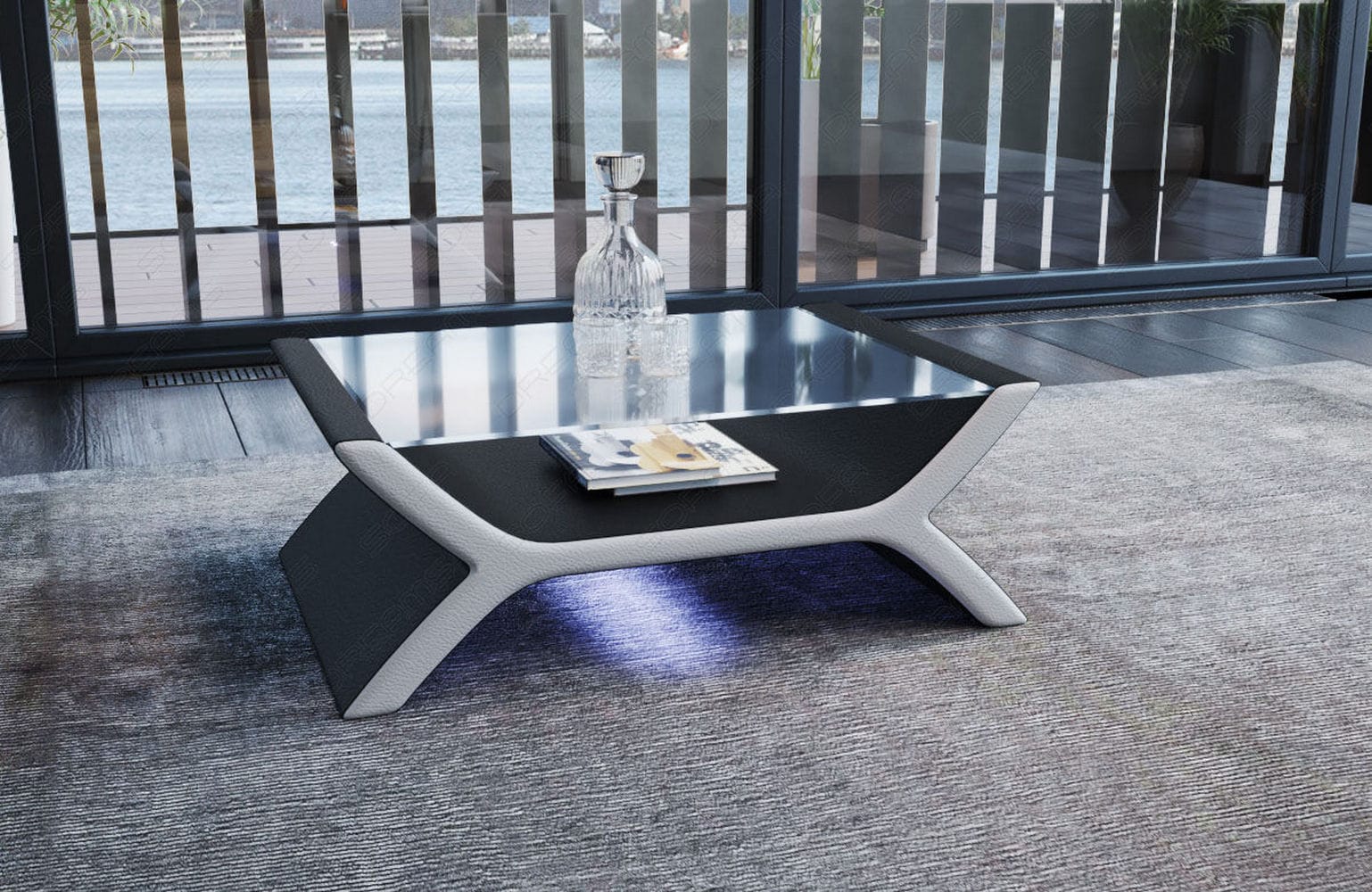 Couchtisch Calabria – Leder Design Schwarz-Weiß
