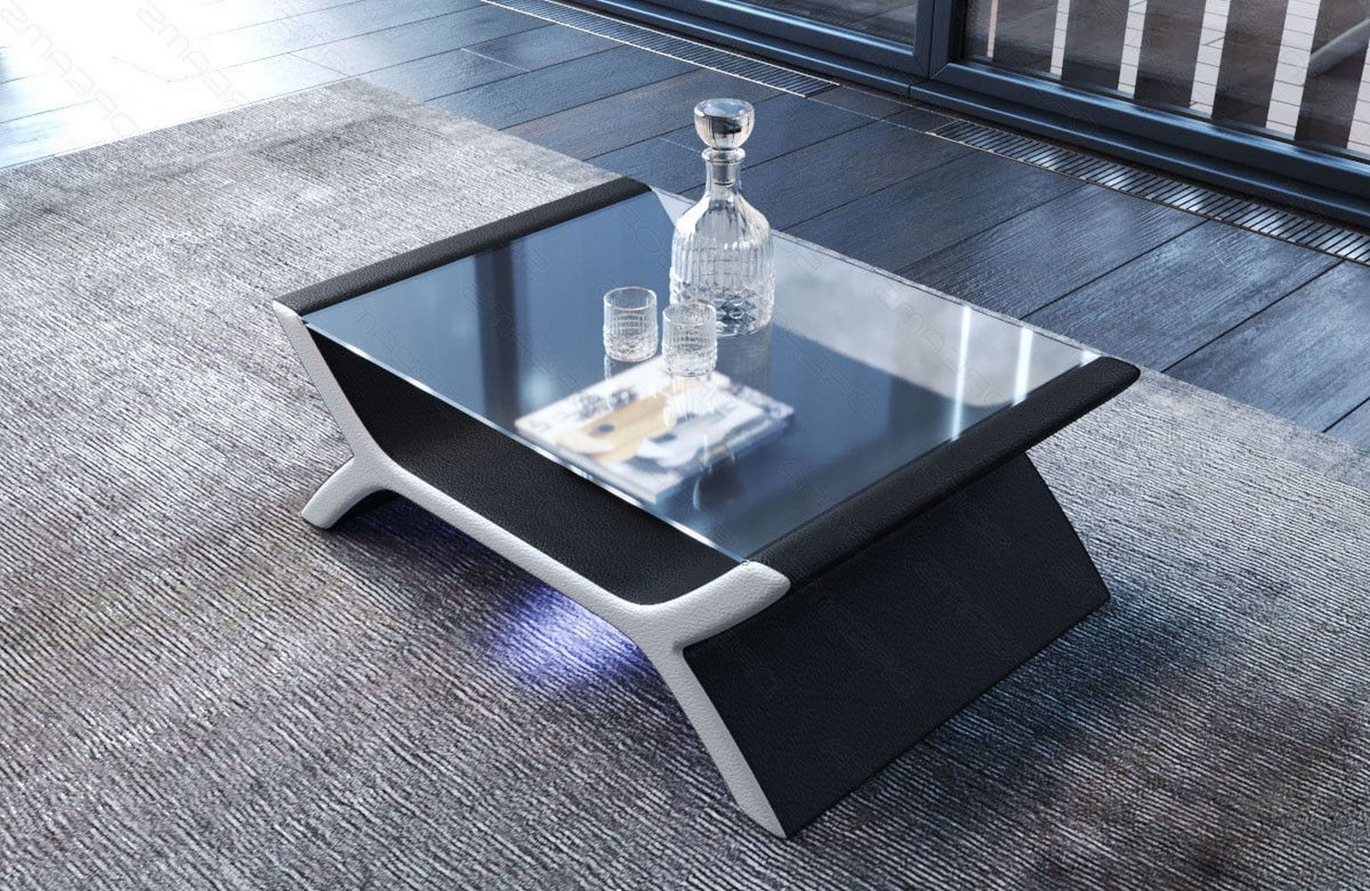 Couchtisch Calabria – Leder Design Schwarz-Weiß