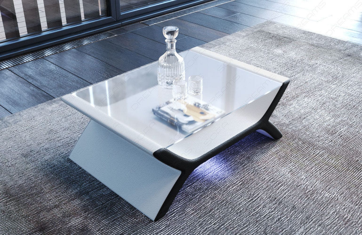 Couchtisch Calabria – Leder Design Weiß-Schwarz