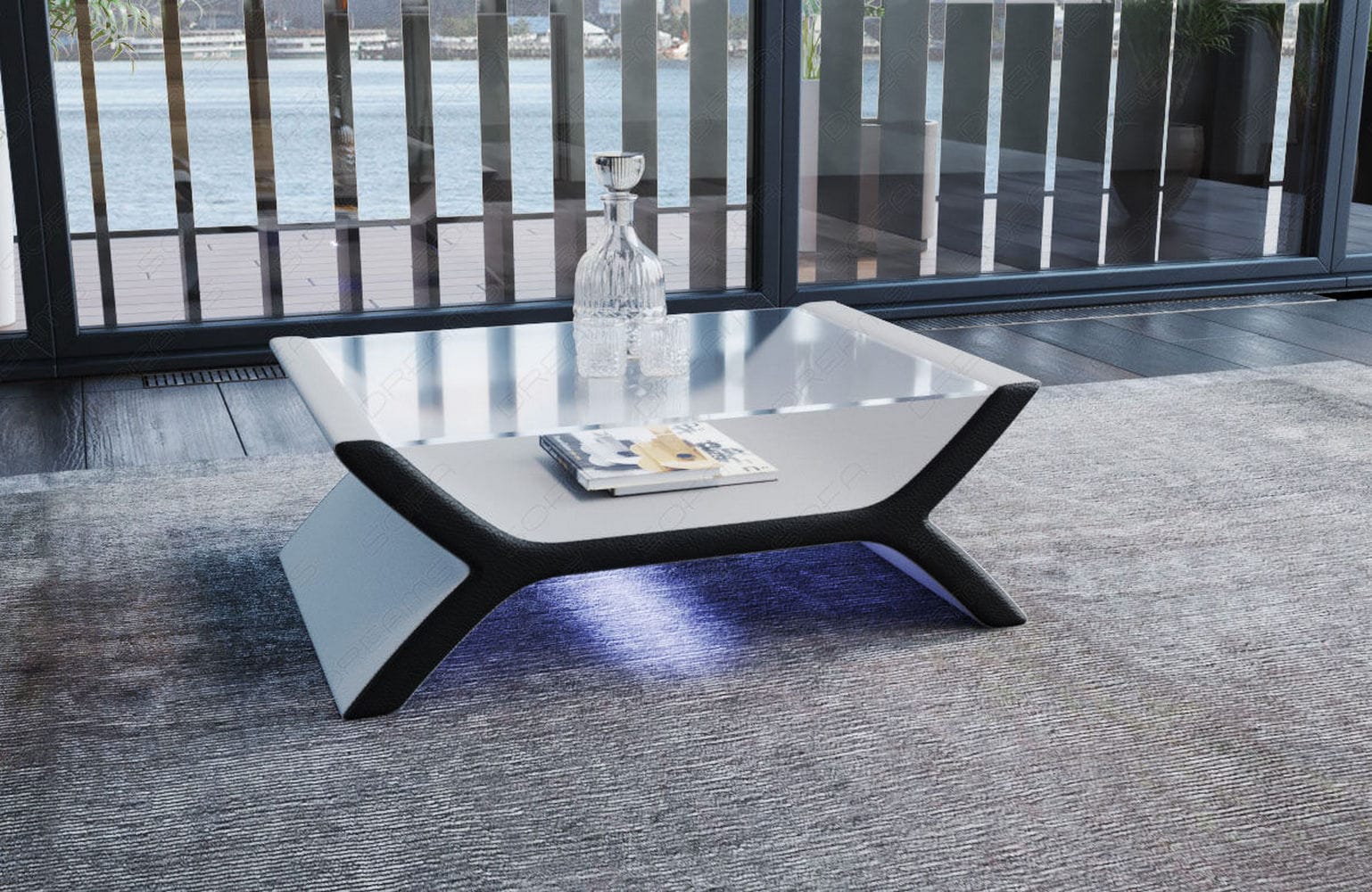 Couchtisch Calabria – Leder Design Weiß-Schwarz