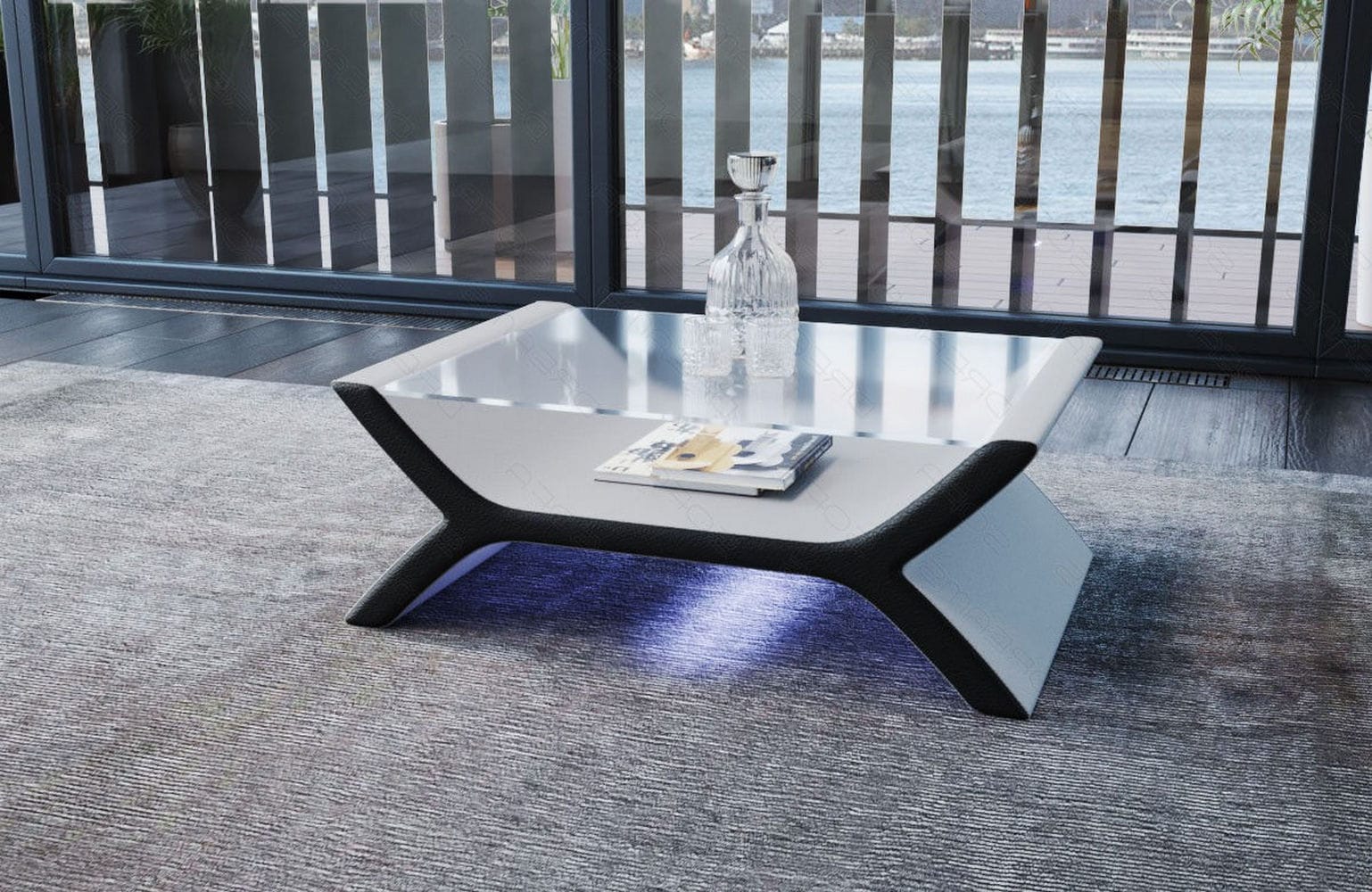 Couchtisch Calabria – Leder Design Weiß-Schwarz