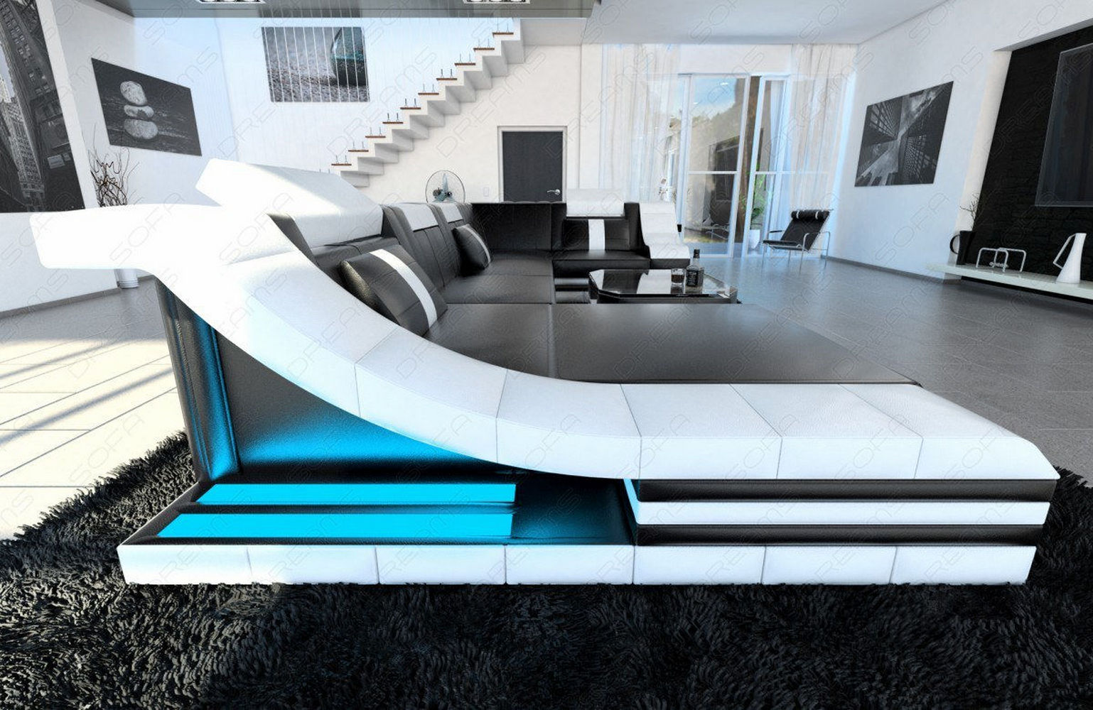 Mini Moderne Wohnlandschaft Turino U-Form mit LED