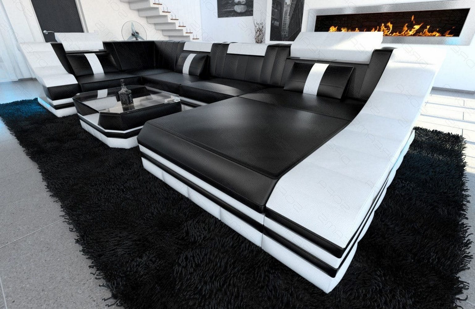 Mini Wohnlandschaft Turino U-Form schwarz-weiß