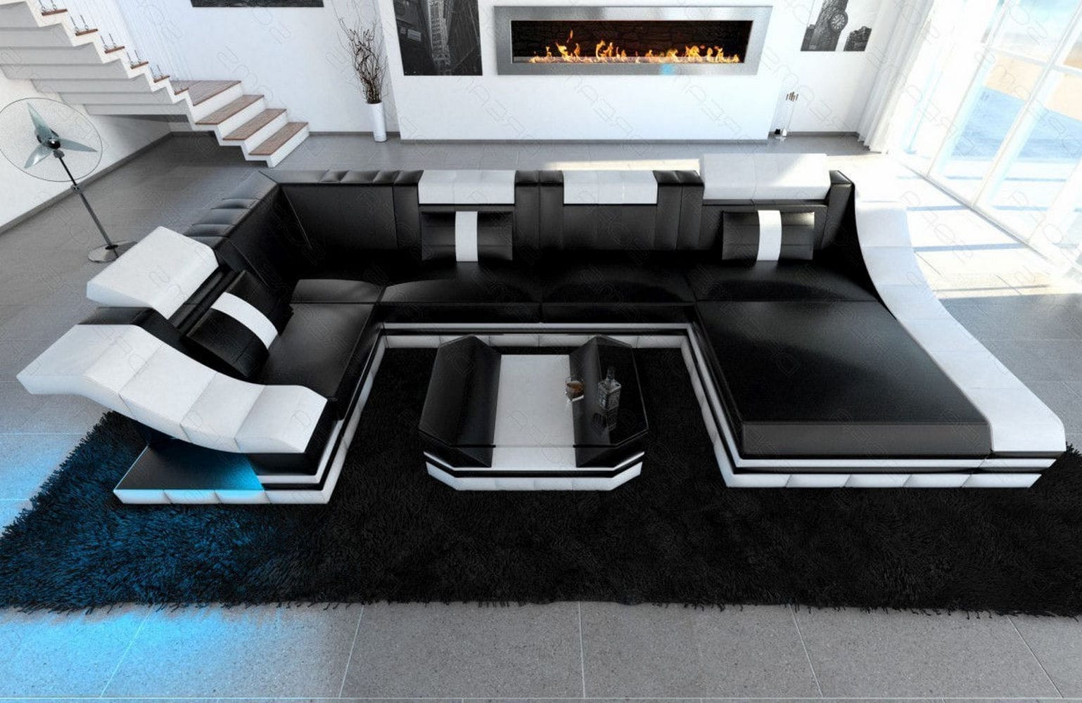 Mini Wohnlandschaft Turino U-Form schwarz-weiß