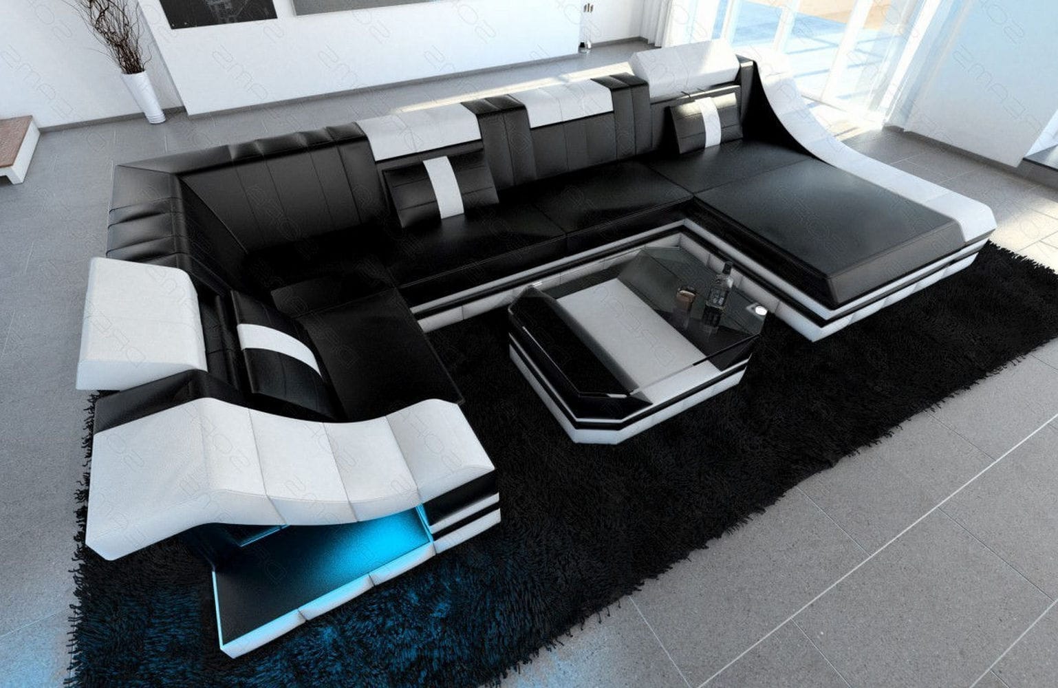 Mini Wohnlandschaft Turino U-Form schwarz-weiß