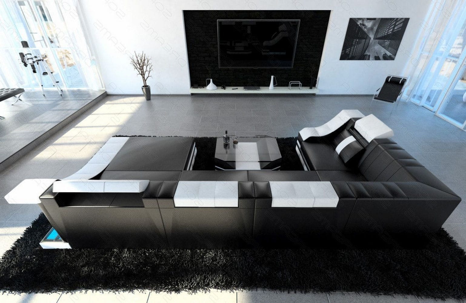 Mini Wohnlandschaft Turino U-Form schwarz-weiß