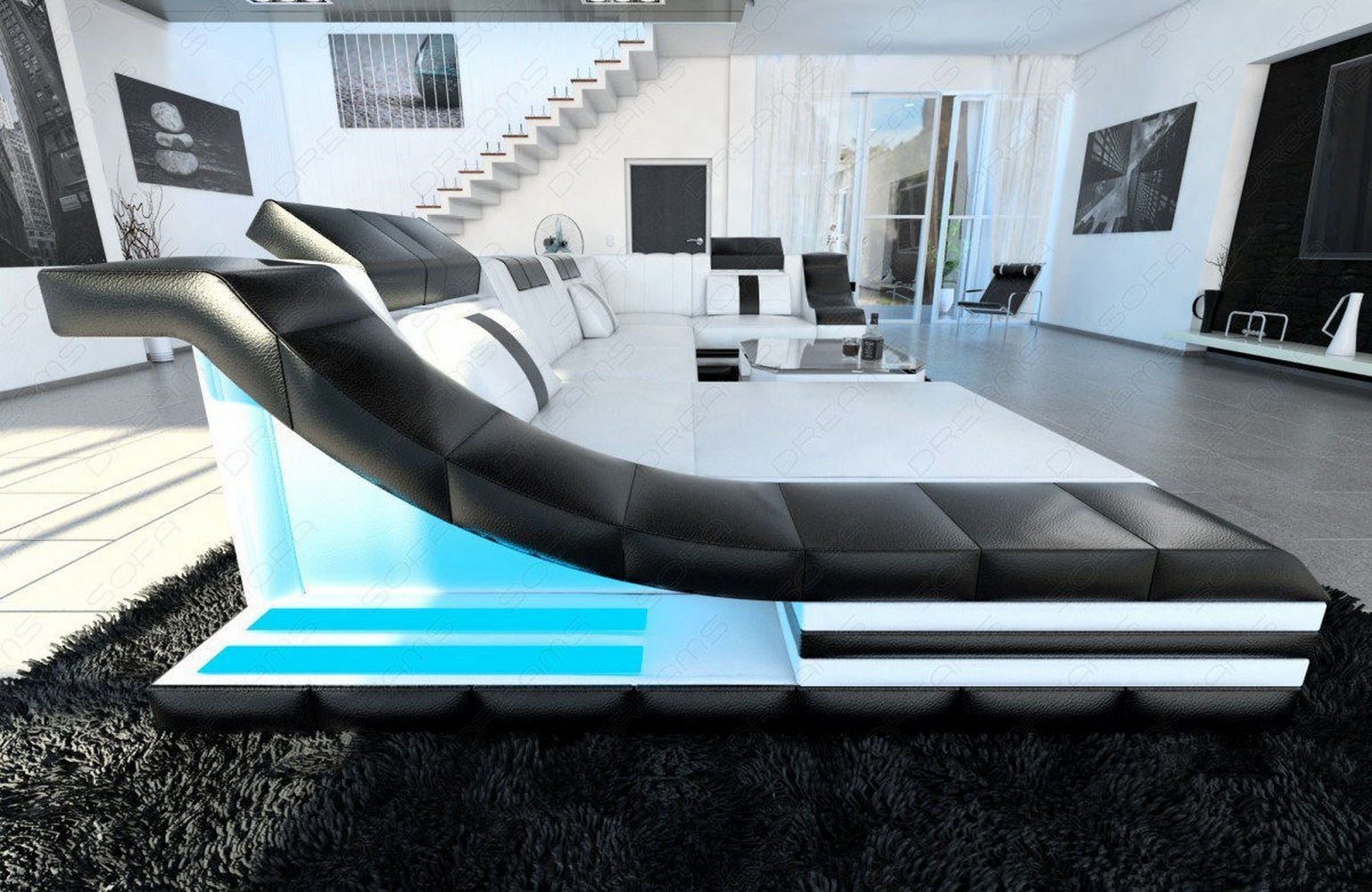 Mini Moderne Wohnlandschaft Turino U-Form mit LED