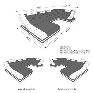 Mini Wohnlandschaft Turino U-Form in Leder Sandbeige-Weiß