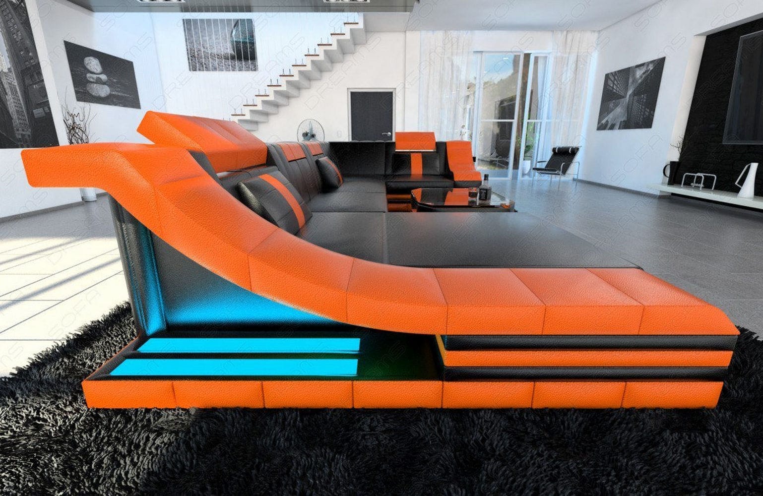 Moderne Wohnlandschaft Turino U-Form mit LED