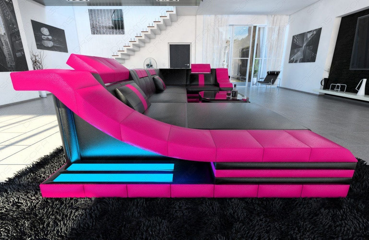 Moderne Wohnlandschaft Turino U-Form mit LED