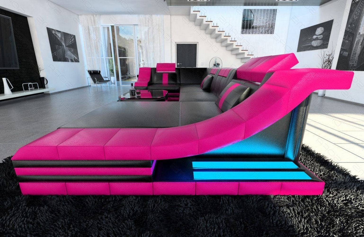 Moderne Wohnlandschaft Turino U-Form mit LED