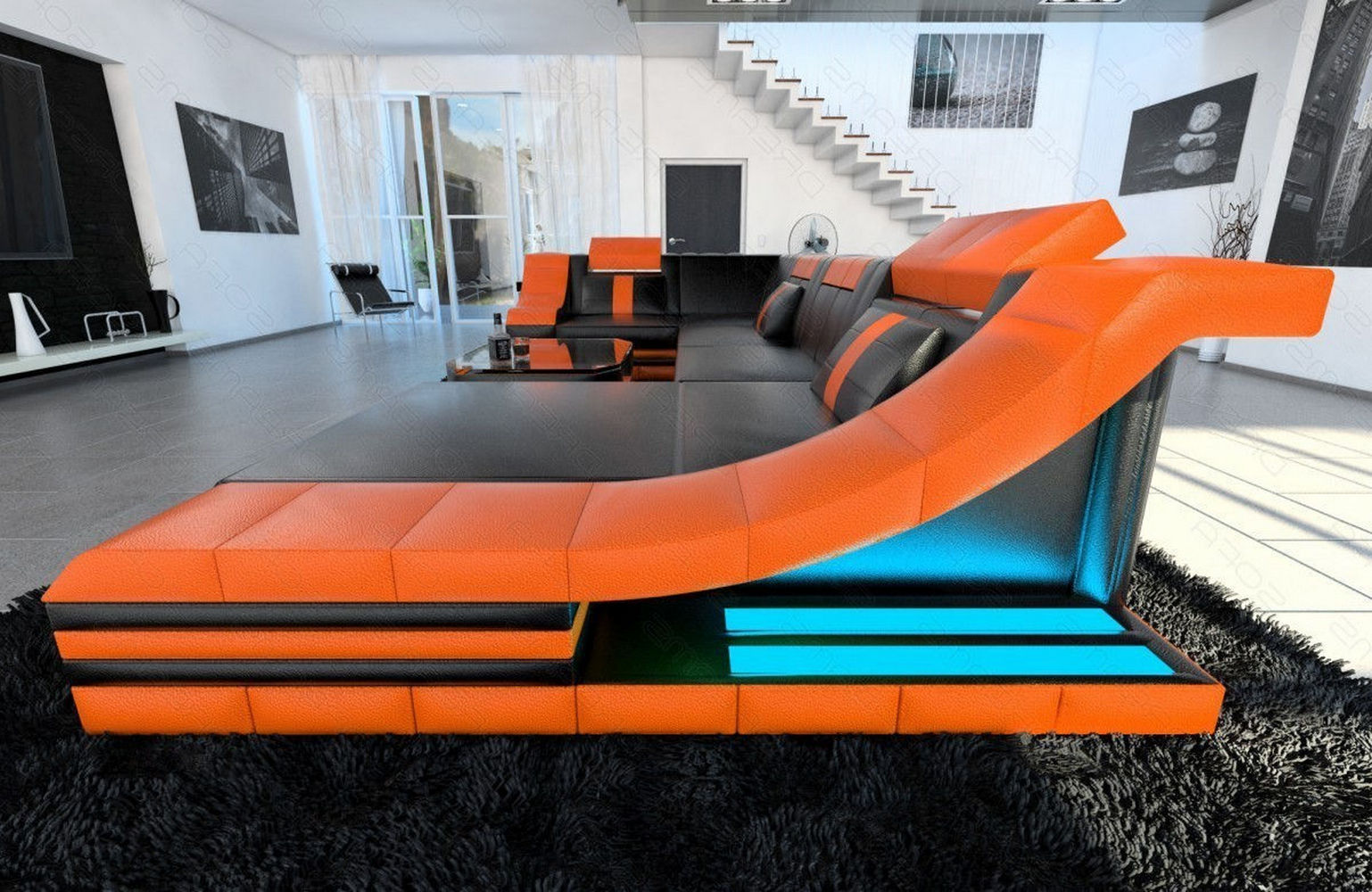 Moderne Wohnlandschaft Turino U-Form mit LED