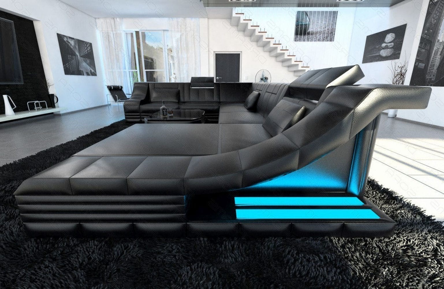 Design Wohnlandschaft Turino XL mit LED schwarz