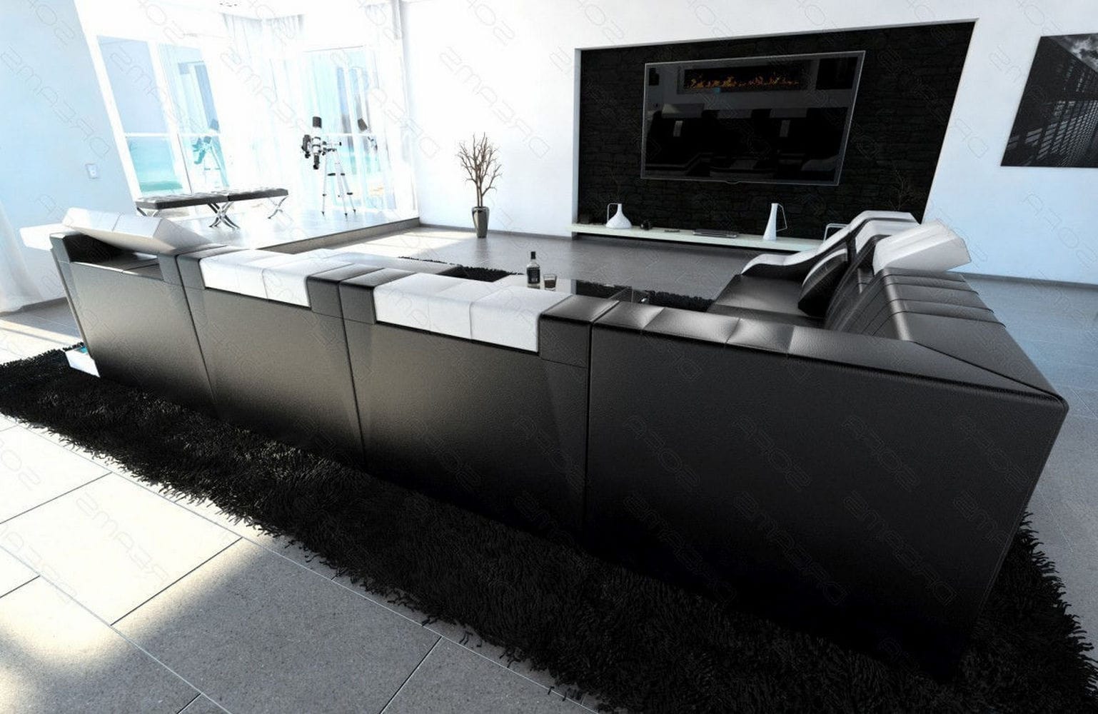 Design Wohnlandschaft Turino XL mit LED schwarz-weiß