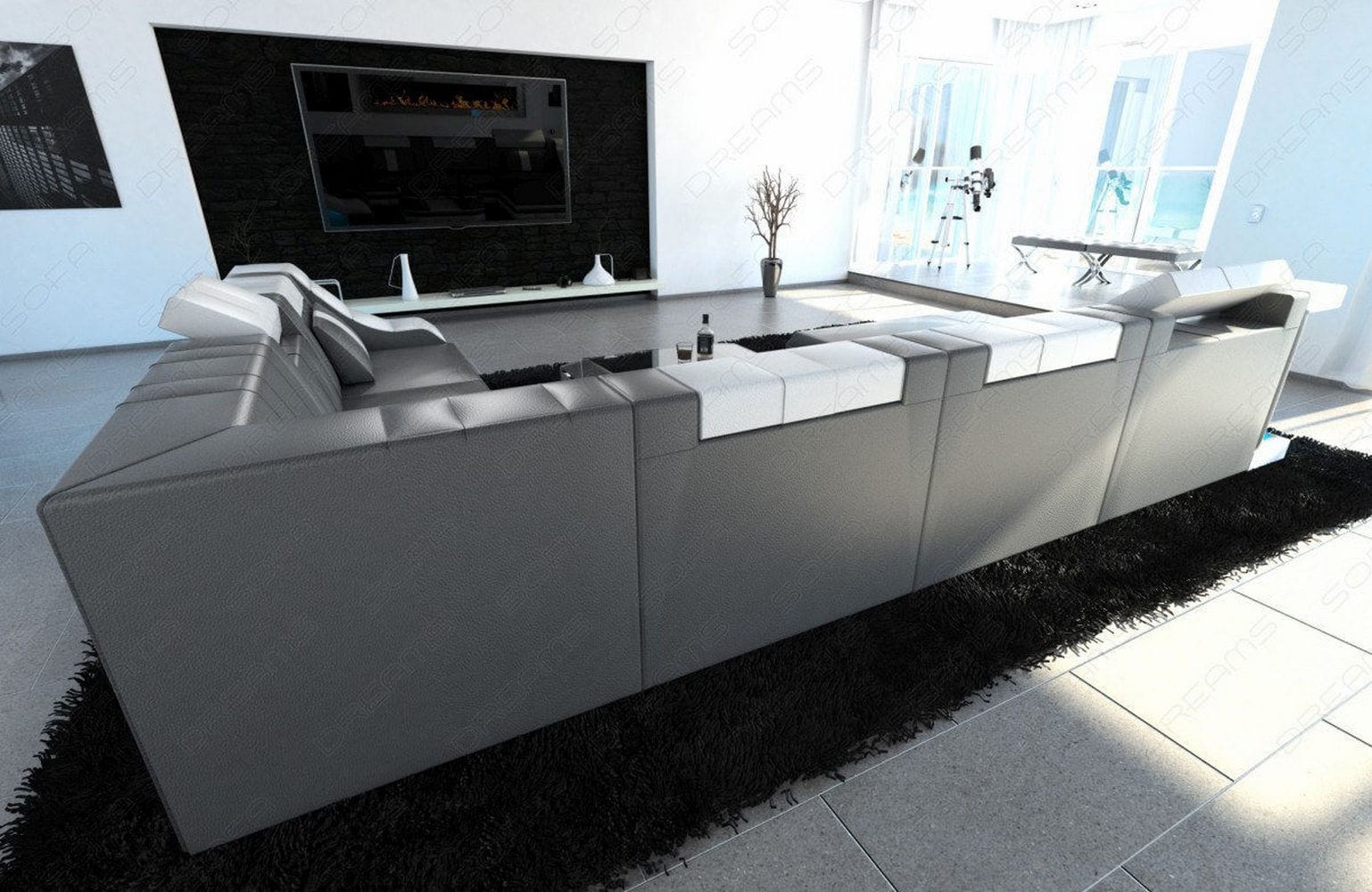 Design Wohnlandschaft Turino XL mit LED grau-weiß