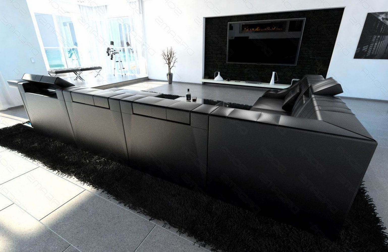 Design Wohnlandschaft Turino XL mit LED schwarz