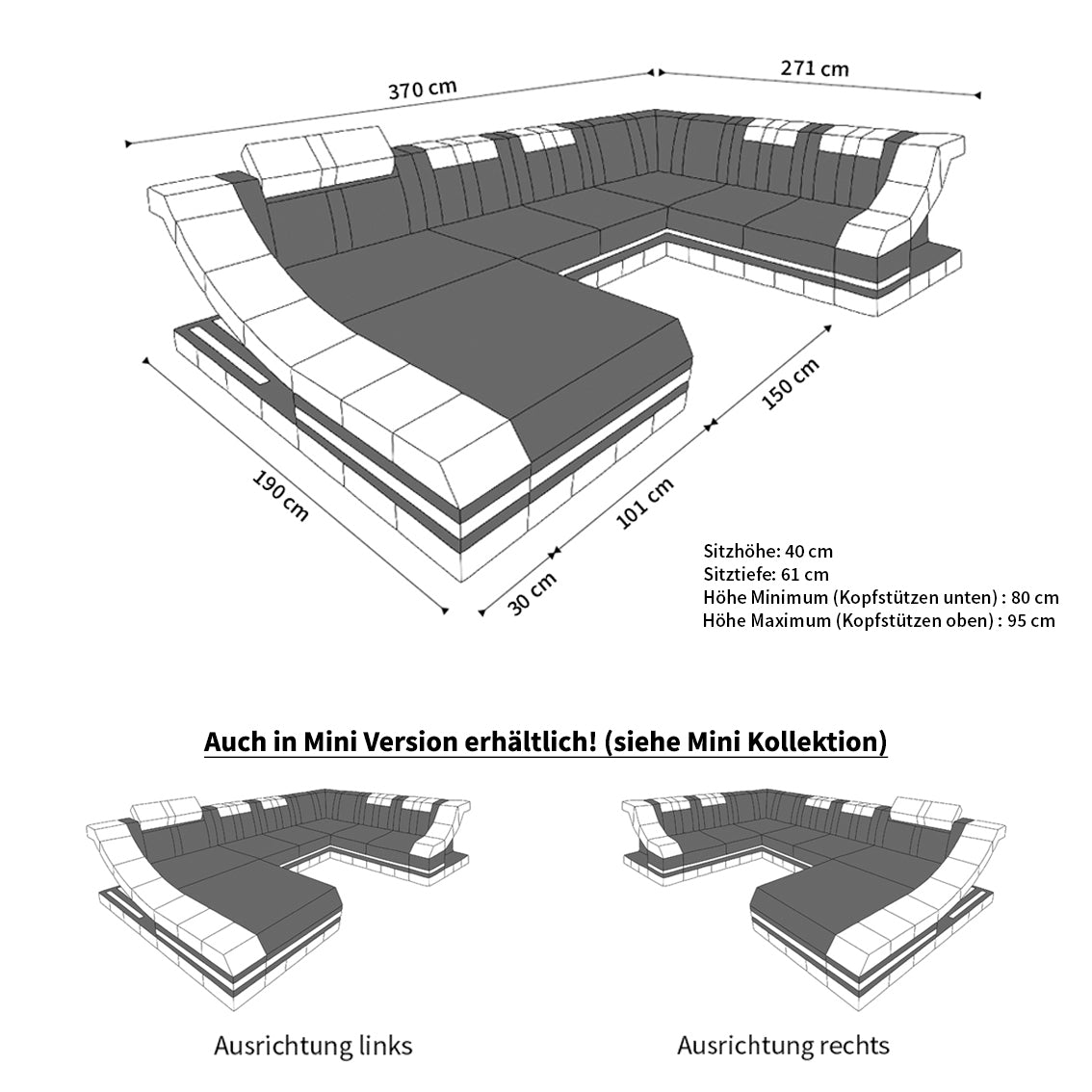 Design Wohnlandschaft Turino XL mit LED