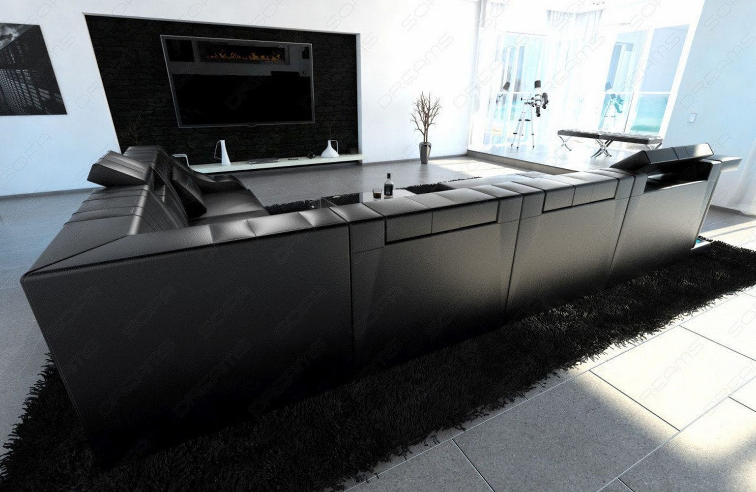 Design Wohnlandschaft Turino XL mit LED schwarz