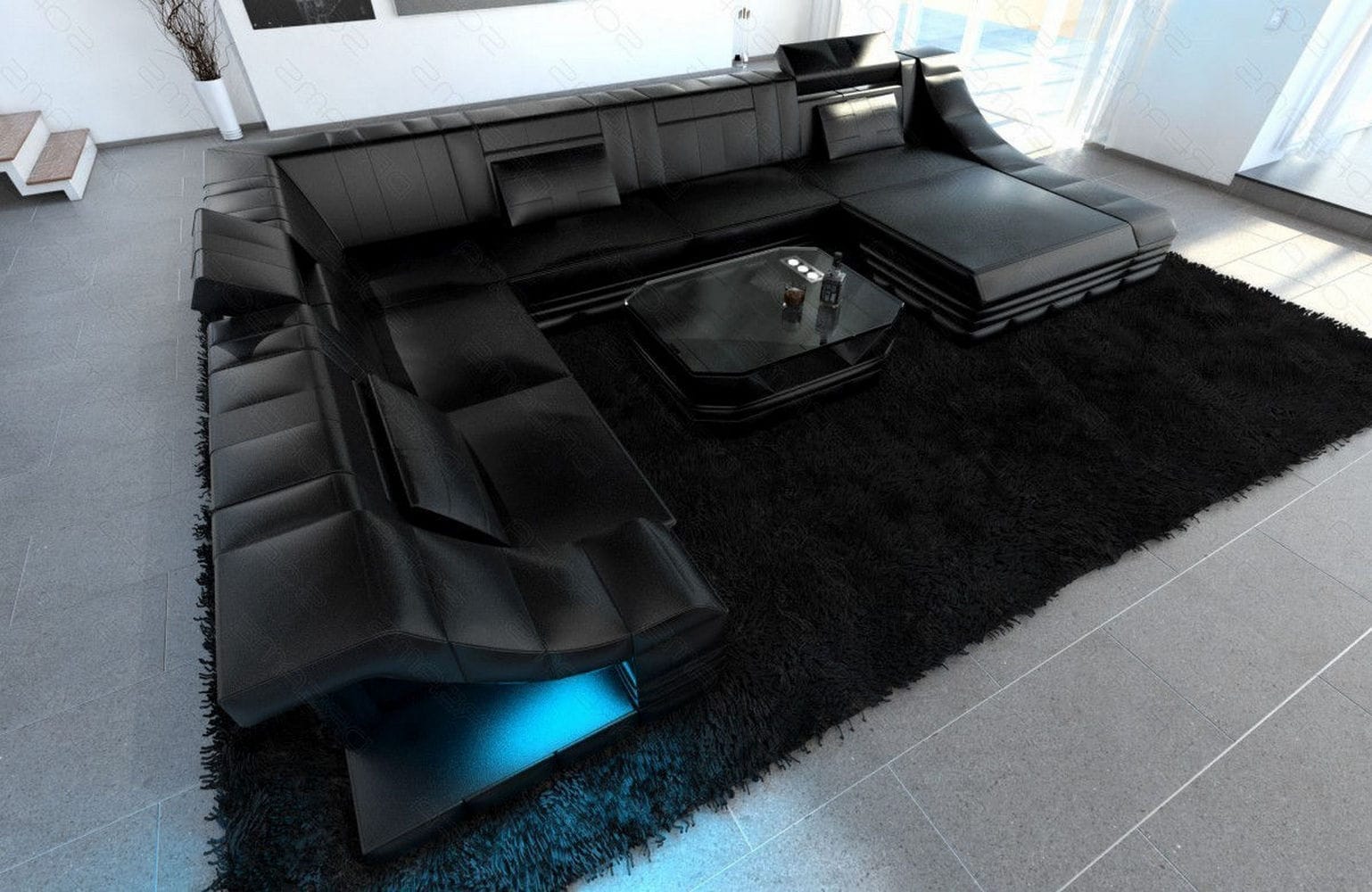 Design Wohnlandschaft Turino XL mit LED schwarz