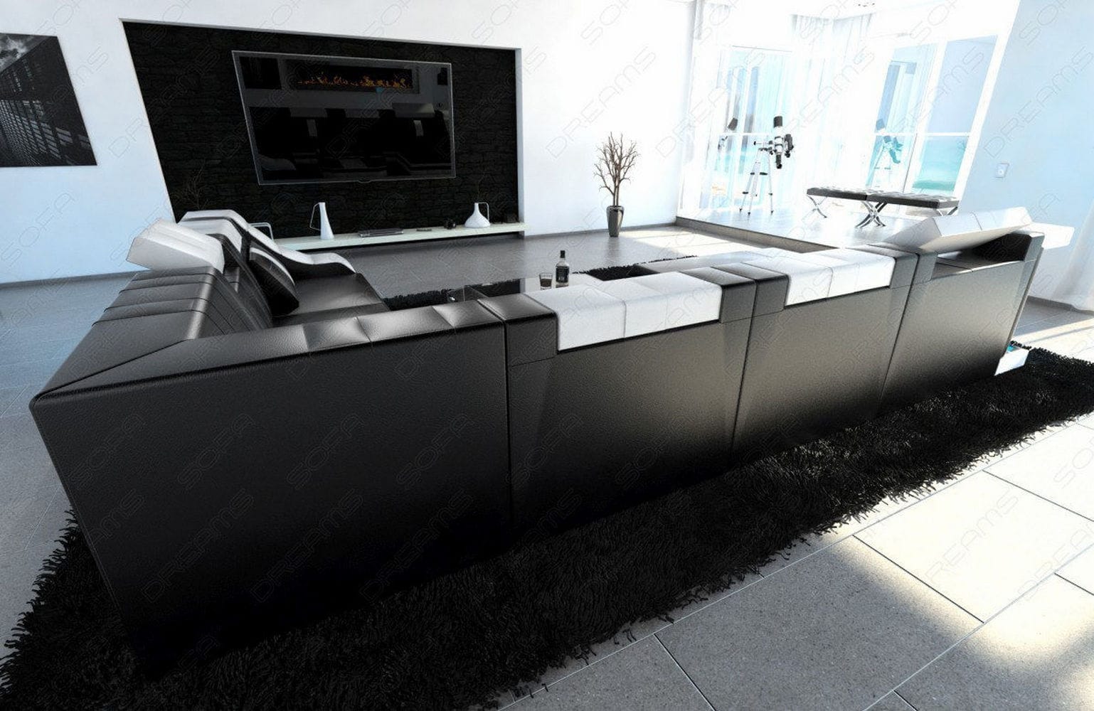 Design Wohnlandschaft Turino XL mit LED schwarz-weiß