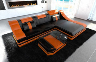 Mini Couch Turino L-Form in Leder Schwarz-Orange