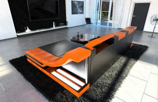 Mini Couch Turino L-Form in Leder Schwarz-Orange