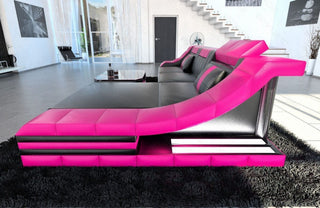 Couch Turino L-Form in Leder schwarz-pink