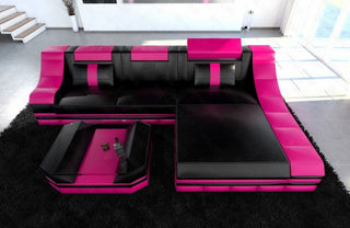 Couch Turino L-Form in Leder schwarz-pink