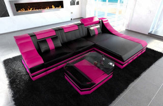 Couch Turino L-Form in Leder schwarz-pink