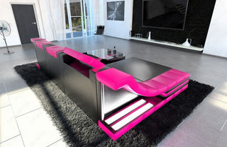 Couch Turino L-Form in Leder schwarz-pink