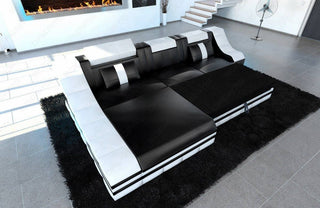 Couch Turino L-Form in Leder schwarz-pink