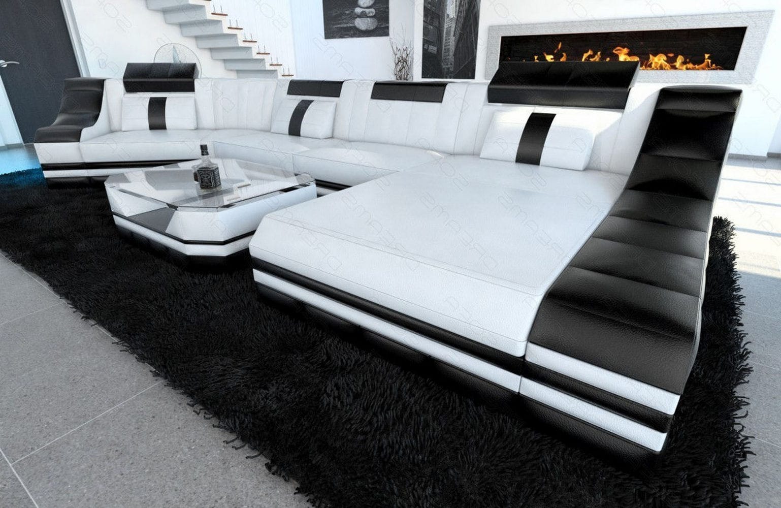 Mini Couch Turino C weiß-schwarz