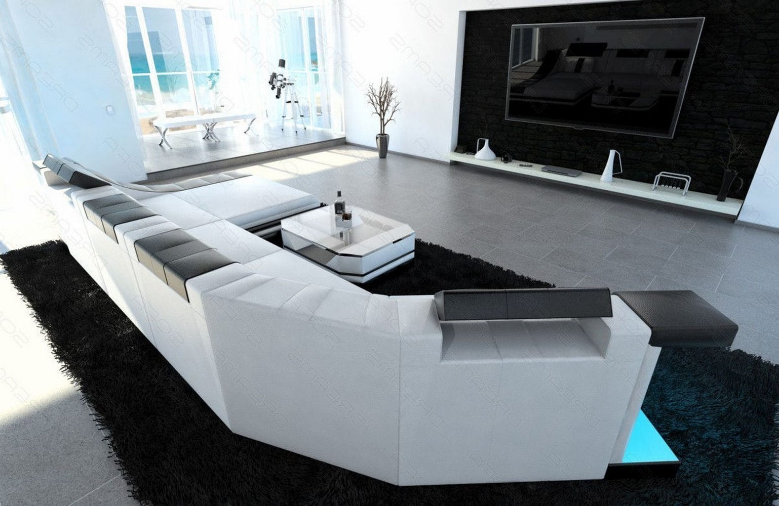 Mini Couch Turino C weiß-schwarz
