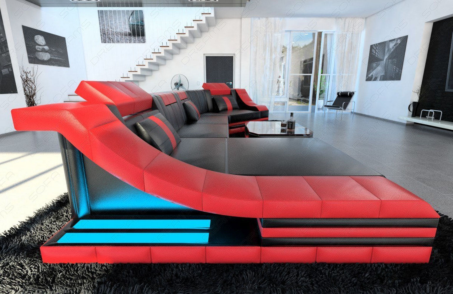 Mini Luxus Wohnlandschaft Turino C-Form mit LED